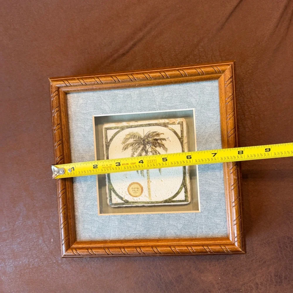 Royal Palm 1931 Framed Stone Tile Art Botanical Tropical Decor Wood Frame 8x8